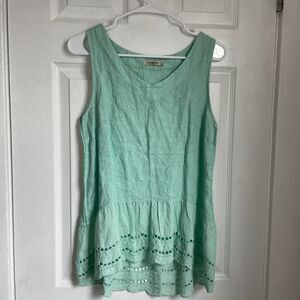 Valentina Naldi 100% Linen Top Crochet Lace Hem Made In Italy Blue size S